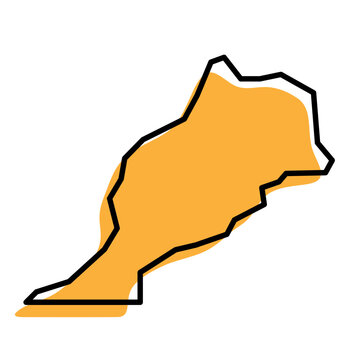 recommend clip art: Morocco country simplified map. Orange silhouette with thick black sharp contour outline isolated on white background. Simple vector icon