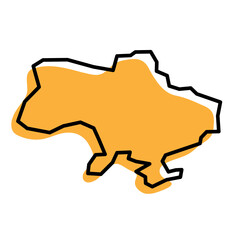 Ukraine country simplified map. Orange silhouette with thick black sharp contour outline isolated on white background. Simple vector icon