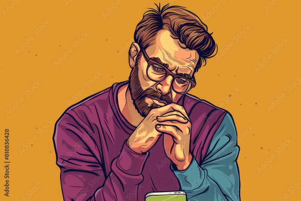 Aufkleber a man sitting at a table with a cell phone. suitable for technology concepts