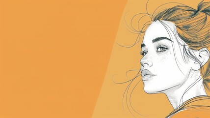 A bold lines sketch of a woman is showcased on the right side, offering a contemporary and artistic touch to the solid colored background for presentations. 