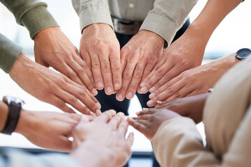 Hands, circle and together for diversity and business community, collaboration and teamwork....
