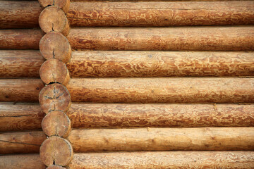 Round log wooden wall background