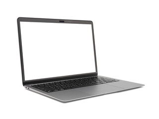 Laptop or notebook with blank screen isolated with clipping path on transparent background.