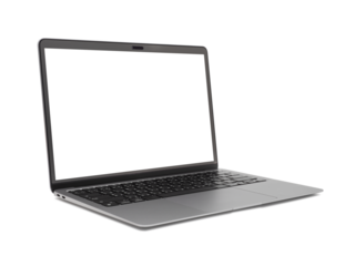 Laptop or notebook with blank screen isolated with clipping path on transparent background.
