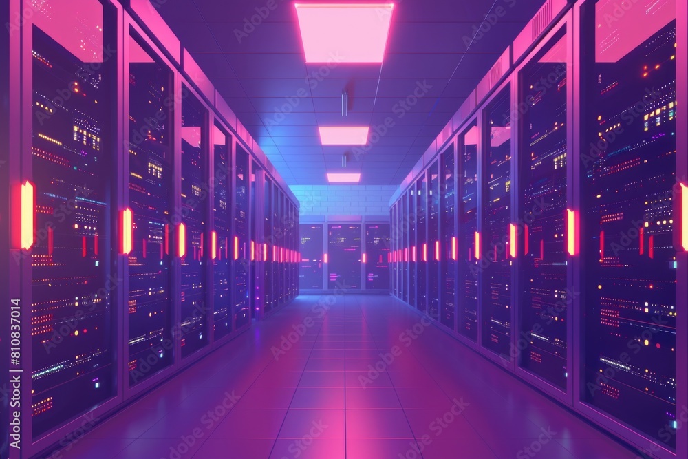 Aufkleber Rows of servers in a long hallway of a data center. Ideal for technology and network concepts
