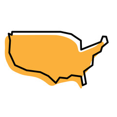 United States of America country simplified map. Orange silhouette with thick black sharp contour outline isolated on white background. Simple vector icon