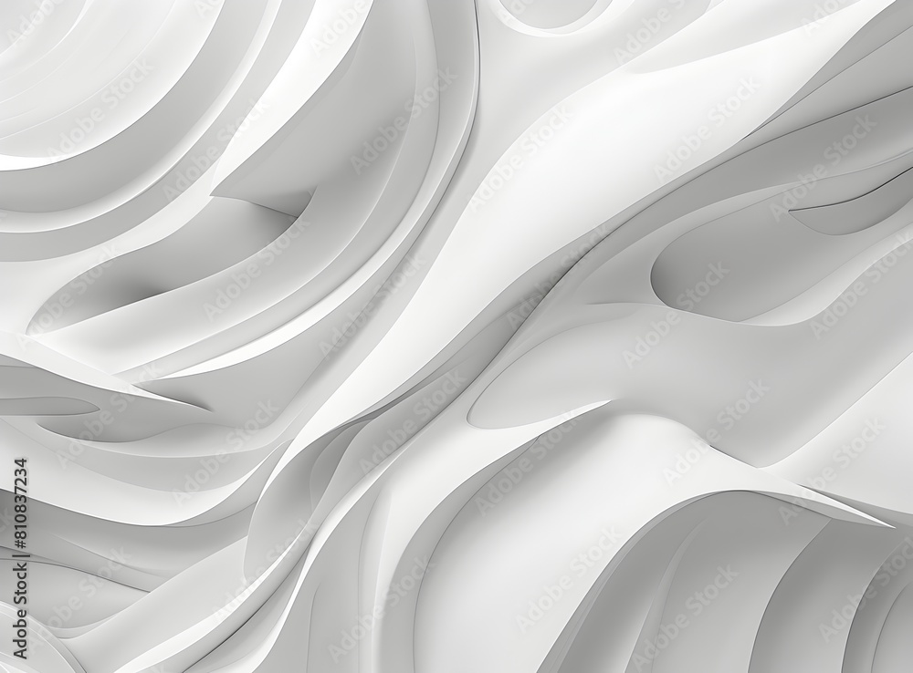 Poster 3d render of an abstract white background with curved lines in the style of a futuristic and minimal