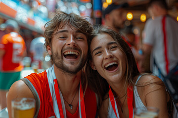 Obraz premium Man and woman laughing at table