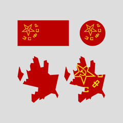 Azerbaijan 1936 Soviet national map and flag vectors set....