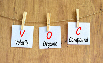 VOC volatile organic compound symbol. Concept words VOC volatile organic compound on beautiful...