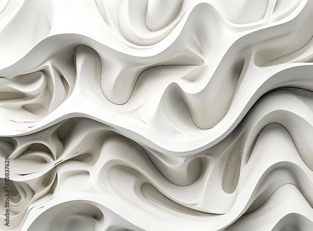Poster 3d render of an abstract white background with curved lines in the style of a futuristic and minimal