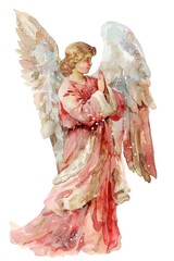 Beautiful watercolor painting of an angel holding a baby. Suitable for baby shower invitations or nursery room decor