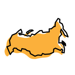 Russia country simplified map. Orange silhouette with thick black sharp contour outline isolated on white background. Simple vector icon