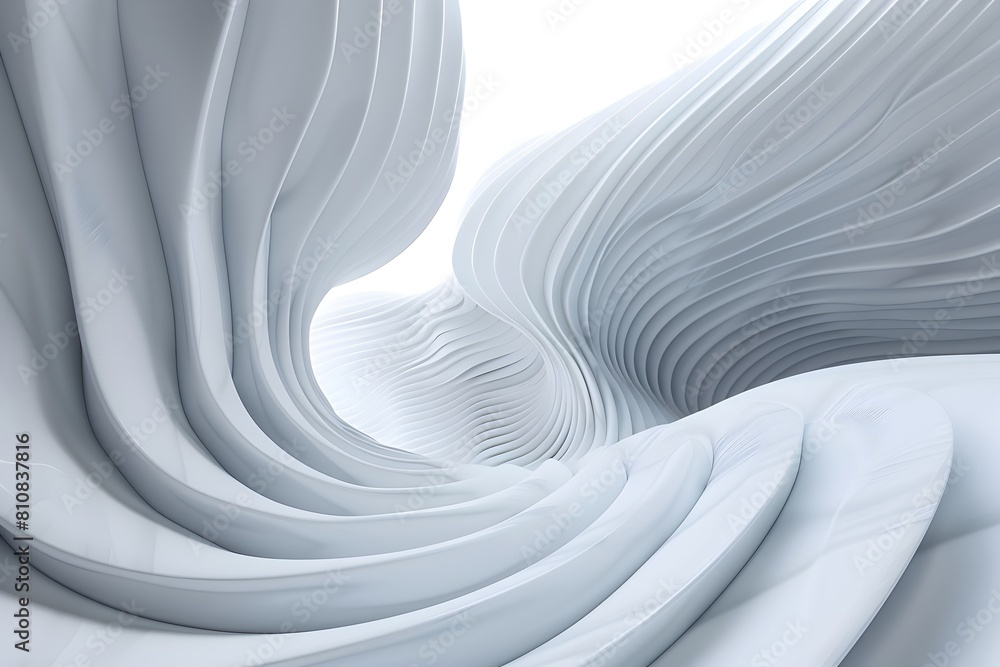 Poster 3d render of an abstract white background with curved lines in the style of a futuristic and minimal
