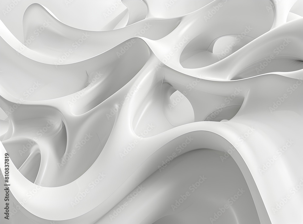 Poster 3d render of an abstract white background with curved lines in the style of a futuristic and minimal