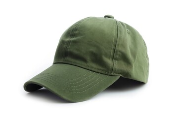 A plain green baseball cap isolated on a white background, concept of casual fashion