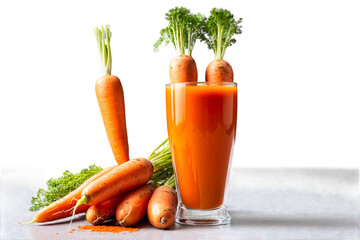 Carrot juice and carrot on white background