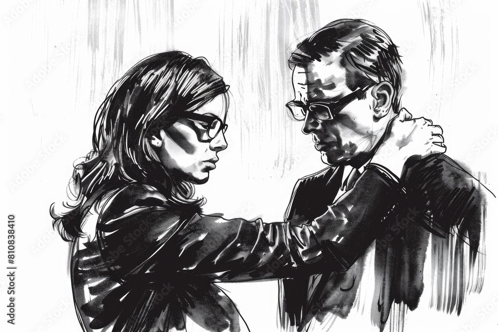 Poster simple black and white drawing of a man and a woman. suitable for various design projects