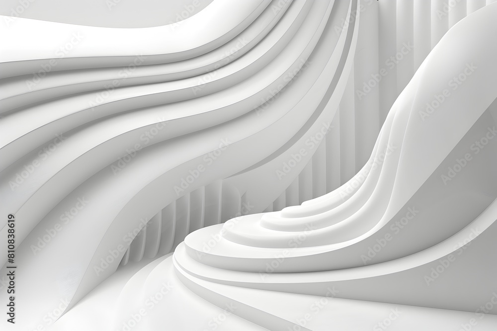 Poster 3d render of an abstract white background with curved lines, empty space for design and presentation