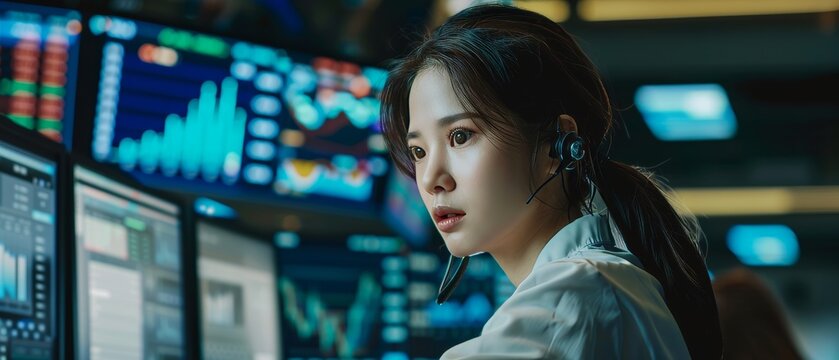 A talented investor working on a desktop computer, trading company shares, making valuable investments in technology, and communicating with clients. - Powered by Adobe