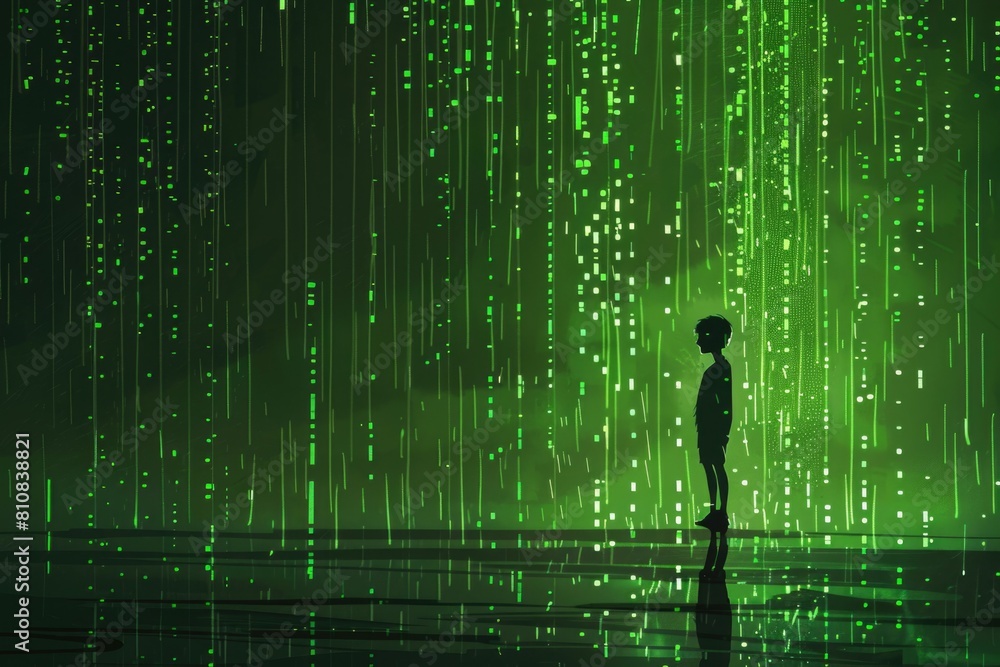 Poster a person standing in front of a green wall. suitable for various concepts