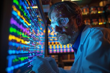 Geneticist analyzing DNA sequences on computer