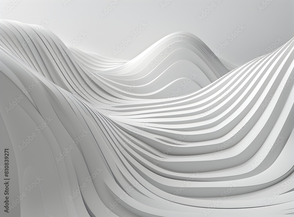 Poster 3d render of an abstract white background with geometric lines forming a wave pattern, a modern desi