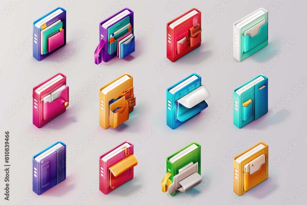 Aufkleber various colored books on a neutral gray backdrop. suitable for educational and library concepts