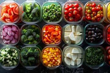 Assorted vegetable containers for healthy meals