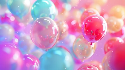 A colorful hot air balloon filled with balloons is floating in the sky