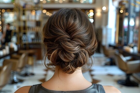 Woman with messy updo at salon
