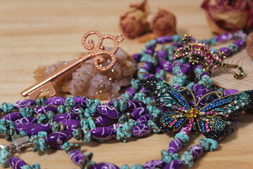 Southwestern Style Jewelry on Wooden Table With Rustic Decor