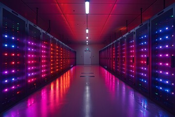 Illuminated hallway with rows of lights