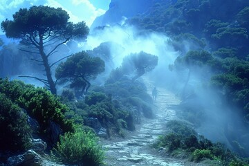 Obraz premium Eerie Forest Shadows: Mysterious Figure in the Scene