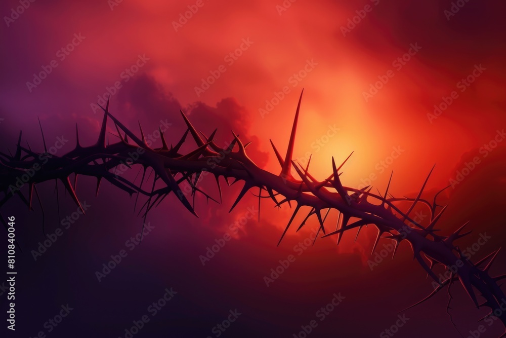 Aufkleber A close up of a thorn with a beautiful sunset in the background. Suitable for nature and environment concepts