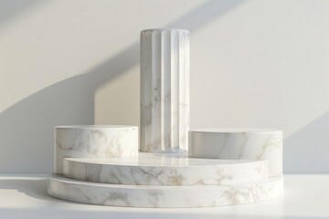 A white marble pedestal with a column on top. Ideal for architectural and interior design concepts
