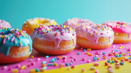 Vibrant and tasty donuts perfect for a colorful backdrop