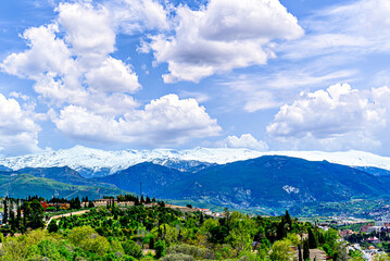 Images of the Sierra Nevada mountain from the Alhambra Monumental Complex, Granada, Spain	