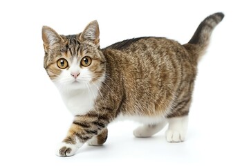Obraz premium A Munchkin cat with short legs, walking curiously, isolated on white