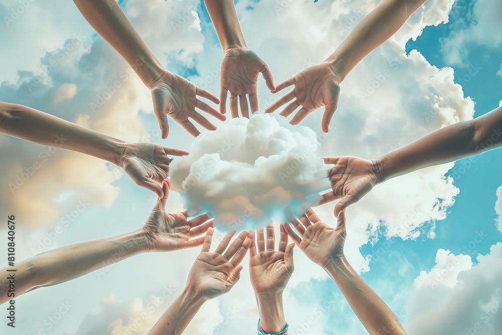 Poster cloud digital tools on computer screens file sharing in virtual collaboration,ed by vpn and cloud st