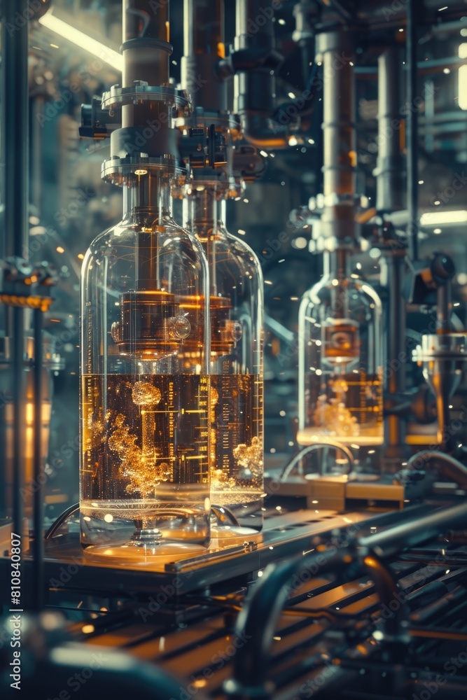 Poster glass bottle filled with liquid on a table. suitable for various concepts