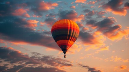 Obraz premium A yellow hot air balloon is flying in the sky