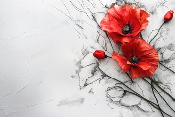 Three vibrant red poppies on a clean white background. Suitable for various design projects