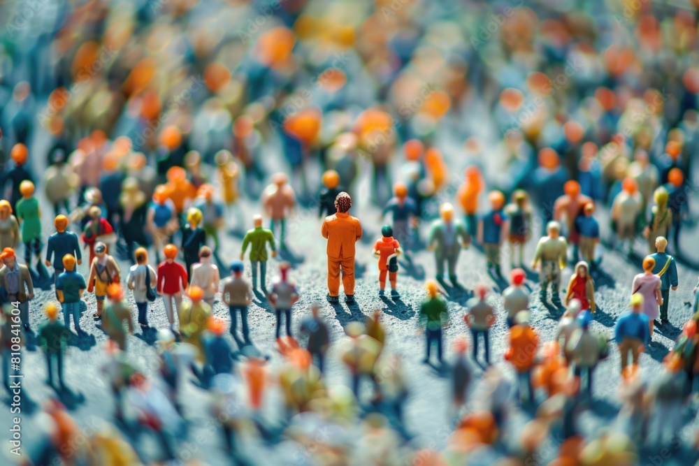 Poster miniature people gathered in a circle, versatile for various concepts