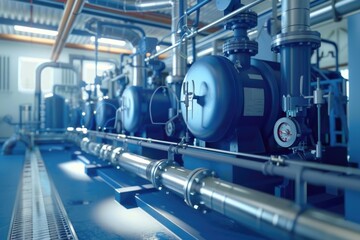 Fototapeta premium A collection of pipes and valves in a room. Suitable for industrial concepts