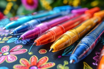 Obraz premium Vibrant neon gel pens on table