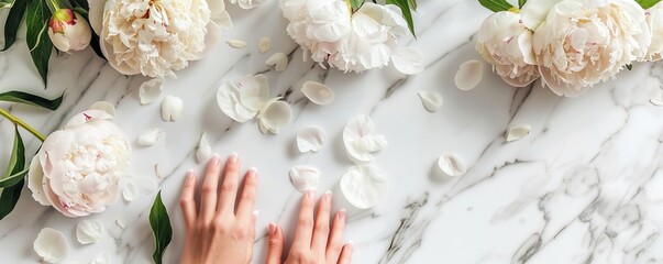 Feminine Elegance: Stock images feature an International Women's Day theme with a stylish peonies flat lay.