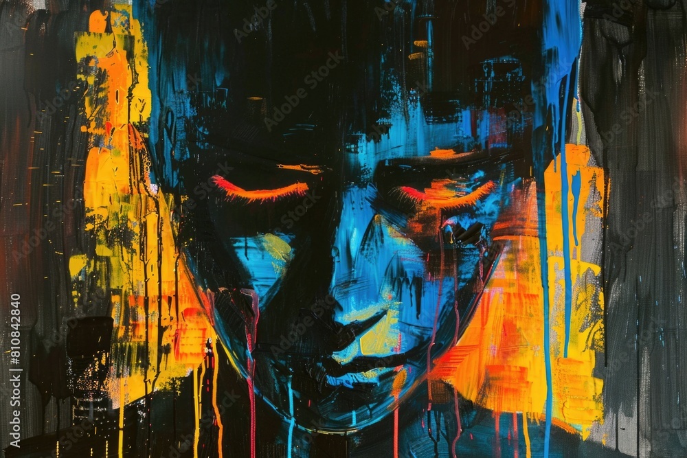 Poster abstract painting of a man's face with dripping paint. perfect for art and creativity concepts