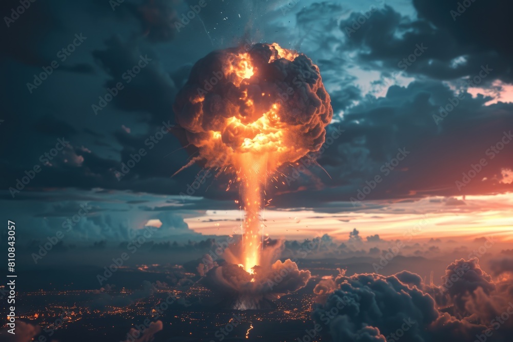 Aufkleber a powerful nuclear explosion in the sky. suitable for illustrating disaster or war-related concepts