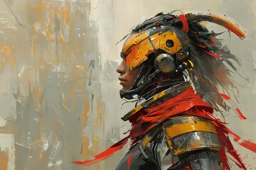 Lofi Biopunk Warrior: A Mysterious and Striking Digital Masterpiece